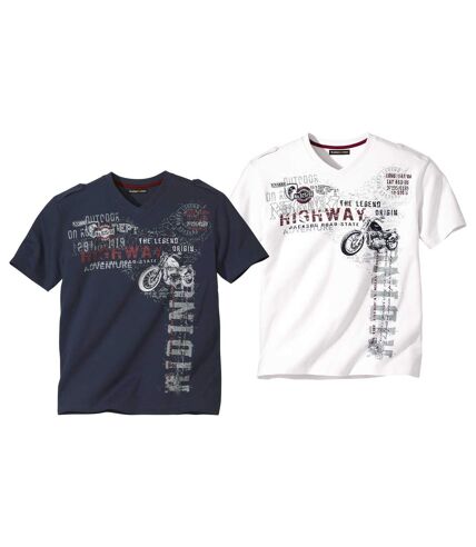Pack of 2 Men's Printed T-Shirts - White Navy