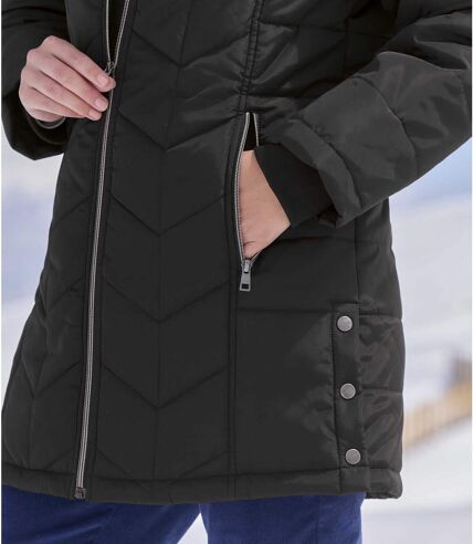 Prošívaná bunda do arktické zimy s kapucí lemovanou umělou kožešinou