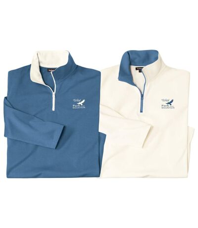 Pack of 2 Men's Zip-Neck Tops - Blue Ecru  