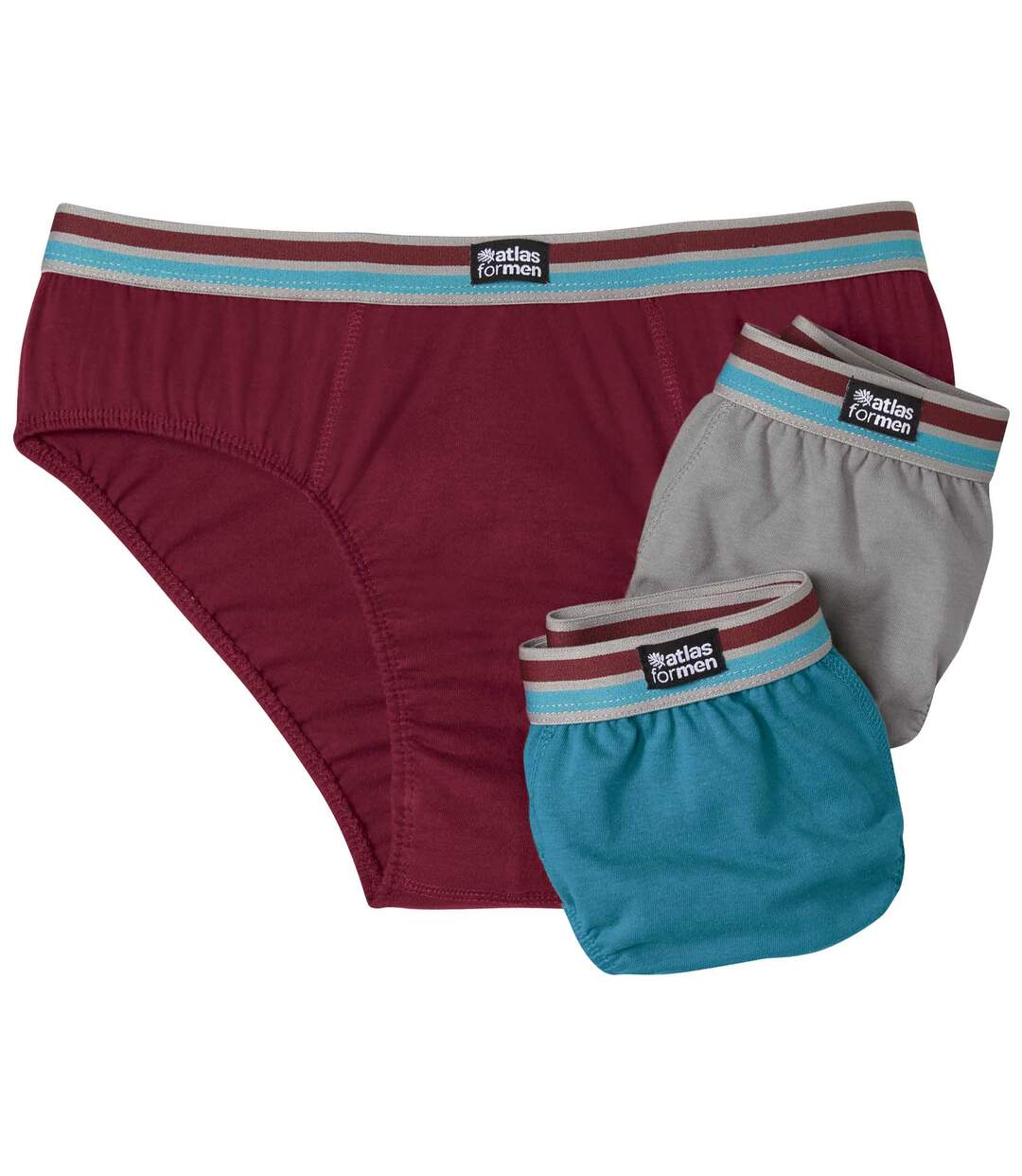 Pack of 3 Men's Comfort Briefs - Burgundy Grey Blue-1