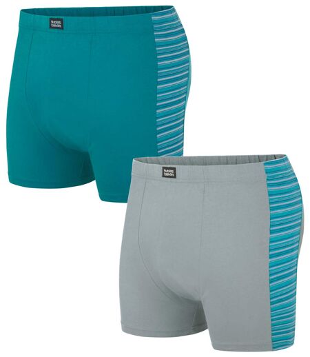 Pack of 2 Men's Patterned Boxer Shorts - Turquoise Grey