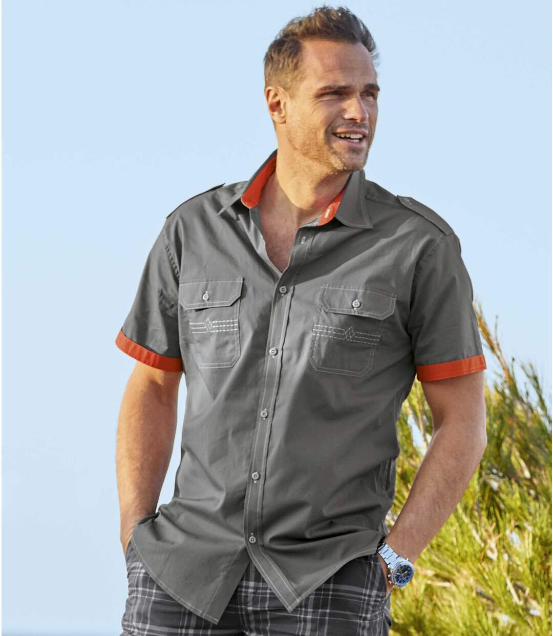 Men's Grey Aviator-Style Shirt Atlas For Men