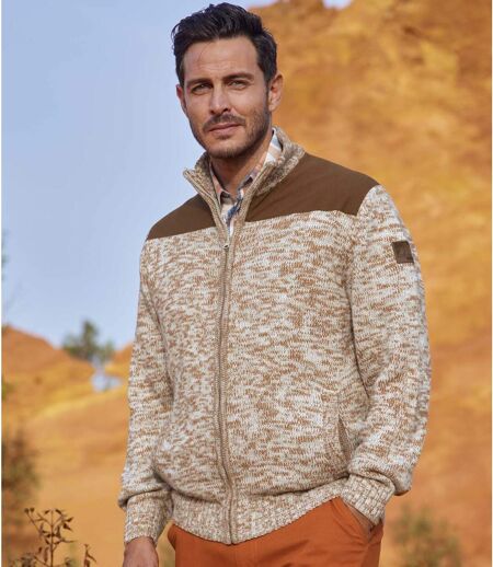 Men's Beige Knitted Jacket - Full Zip