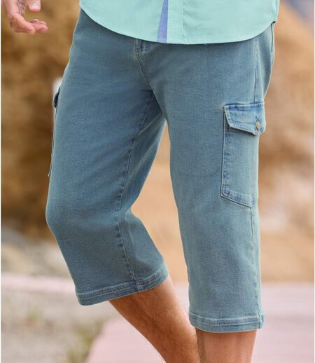 Men's Stretchy Cropped Jeans - Light Blue