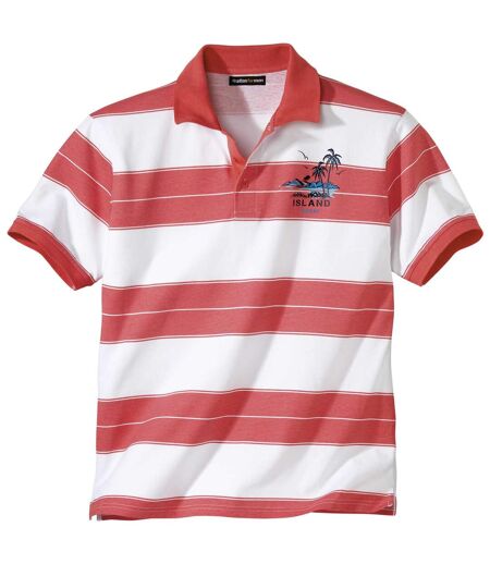 Men's Striped Polo Shirt - White Coral