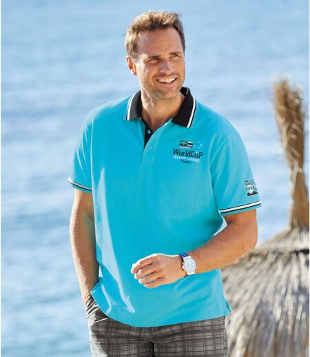 Pack of 2 Men's Short Sleeve Polo Shirts - Turquoise, White
