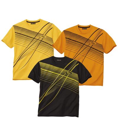 Pack of 3 Men's Graphic Print T-Shirts - Yellow Black Orange