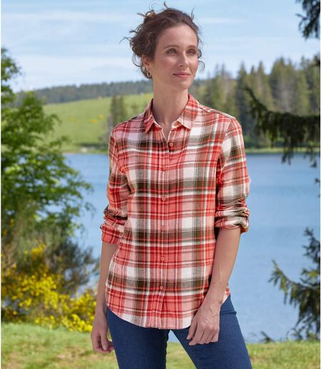 Women's Coral Checked Flannel Shirt