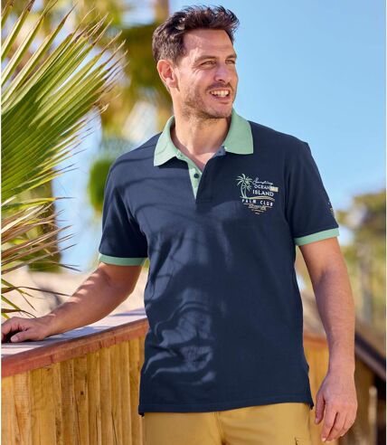 Pack of 2 Men's Piqué Polo Shirts - Navy Green 