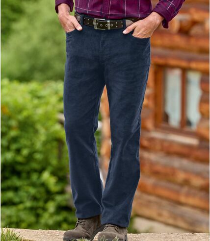 Men's Navy Regular-Fit Corduroy Trousers