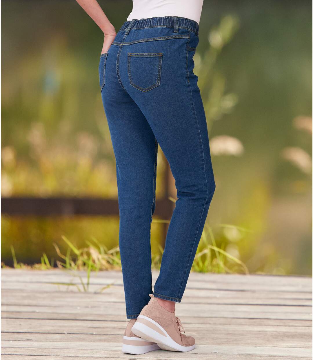 Women's Blue Denim Treggings-1