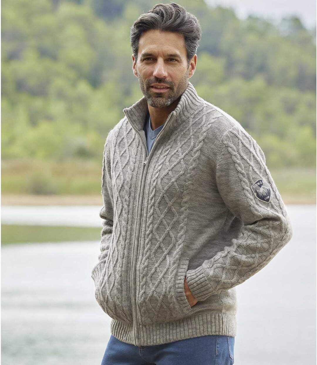 Pletený sveter na zips podšitý flísom Atlas For Men
