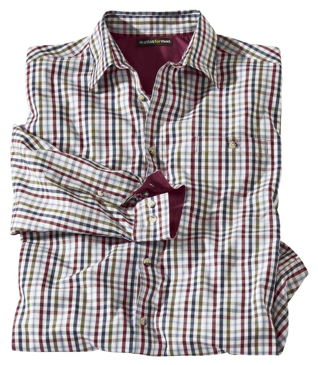 Men's Checked Poplin Shirt - Off-White - Burgundy Atlas For Men