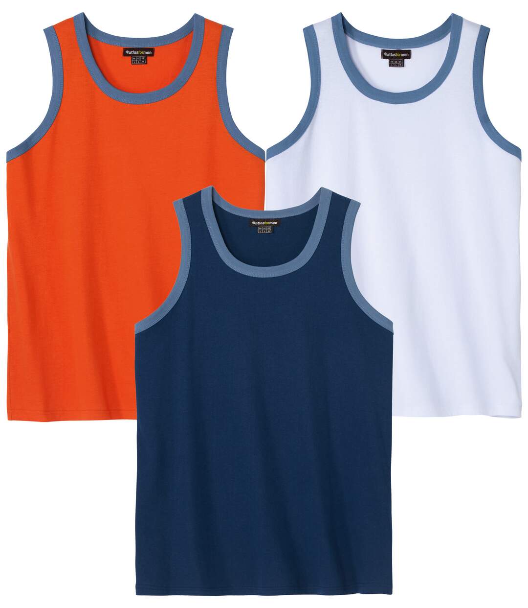 Pack of 3 Men's Tank Tops - Orange White and Navy-1