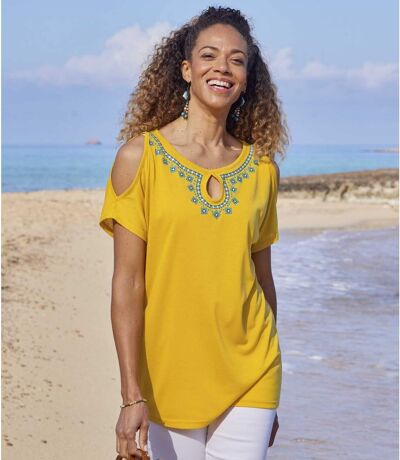 Women's Yellow Tunic with Shoulder Cut-Outs