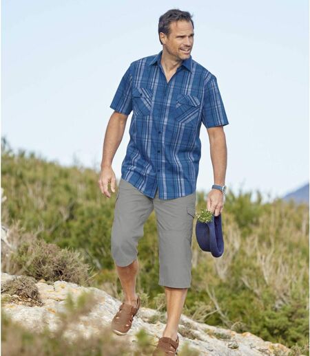 Men's Grey Cropped Cargo Trousers - Multi-Pocket