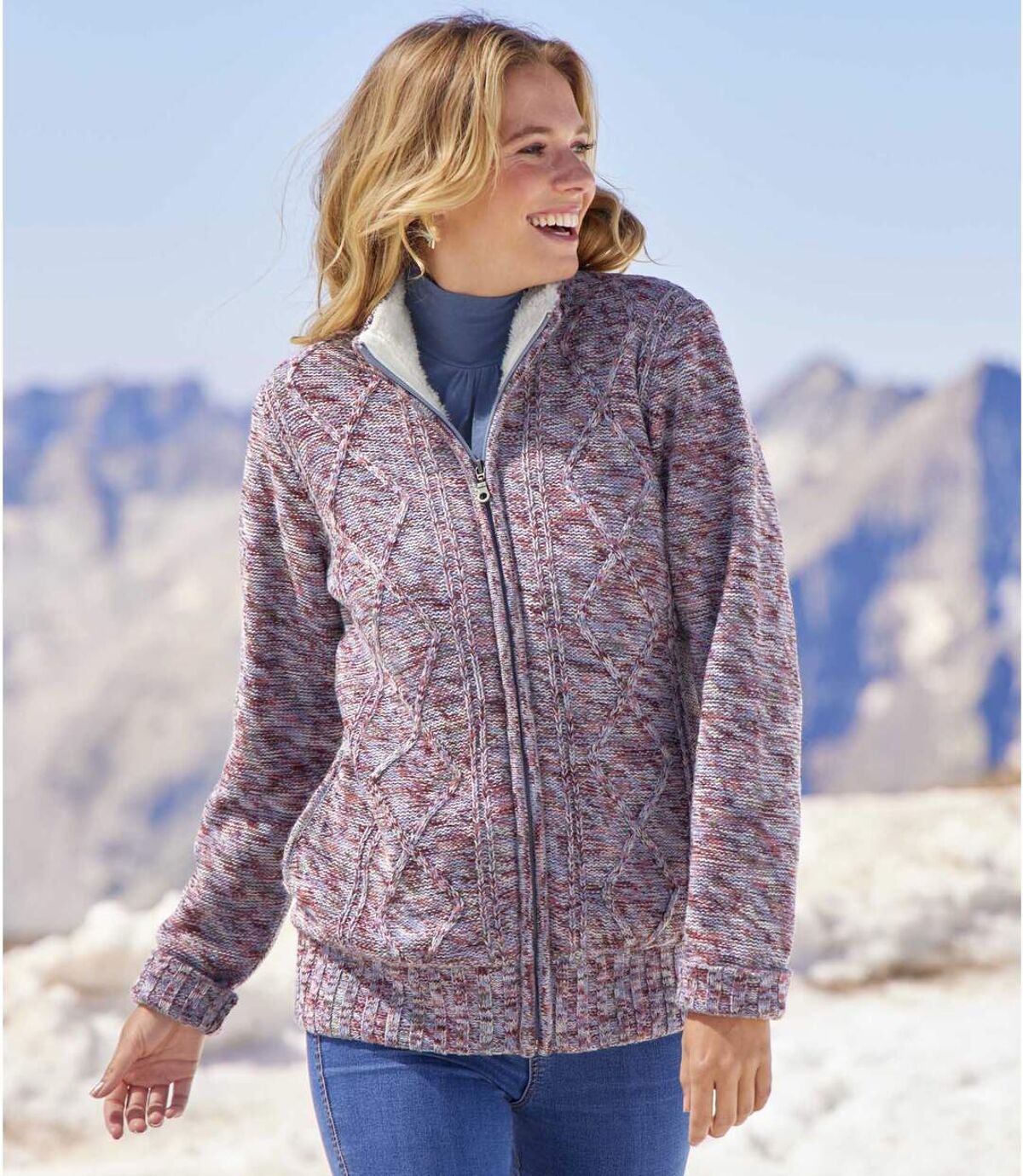 Women's Mottled Knitted Jacket - Lavender Ecru Coral Atlas For Men