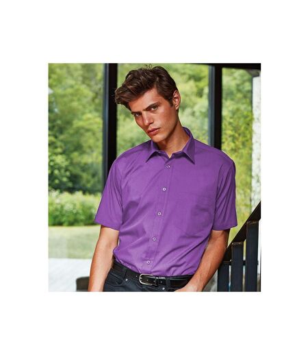 Mens short sleeve formal poplin plain work shirt rich violet Premier