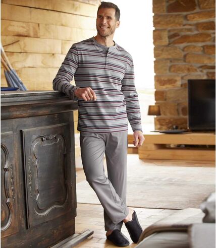 Men's Grey Striped Pyjama Set