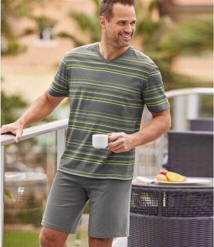 Men's Striped Pajama Short Set - Gray