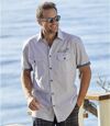 Men's Poplin Tropical Surf Shirt - White with Gray Stripes Atlas For Men