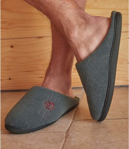 Men's Grey Fleece-Lined Slippers