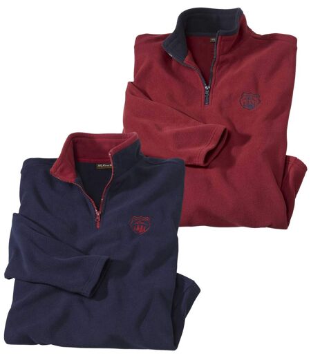 Pack of 2 Men's Microfleece Jumpers - Navy Burgundy