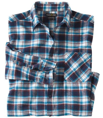 Men's Blue & Burgundy Checked Flannel Shirt