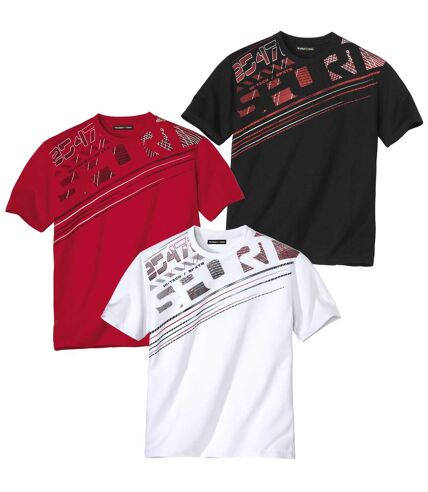 Pack of 3 Men's Graphic T-Shirts - Red White Black
