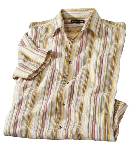 Men's Ecru Striped Crepon Shirt 