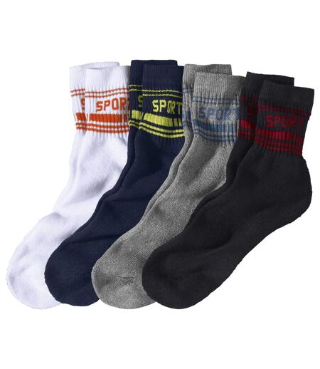 Pack of 4 Pairs of Men's Sports Socks - White Grey Navy Black