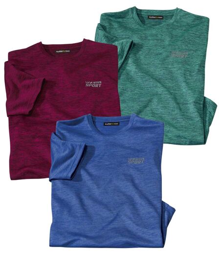 Pack of 3 Men's Sporty T-Shirts - Burgundy Blue Green