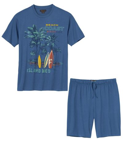 Men's Blue Printed Pyjama Short Set