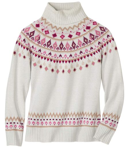 Pull Tricot Mouliné Col Roulé 