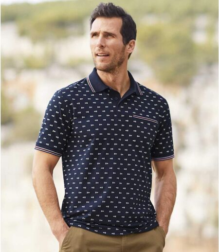 Men's Navy Patterned Polo Shirt
