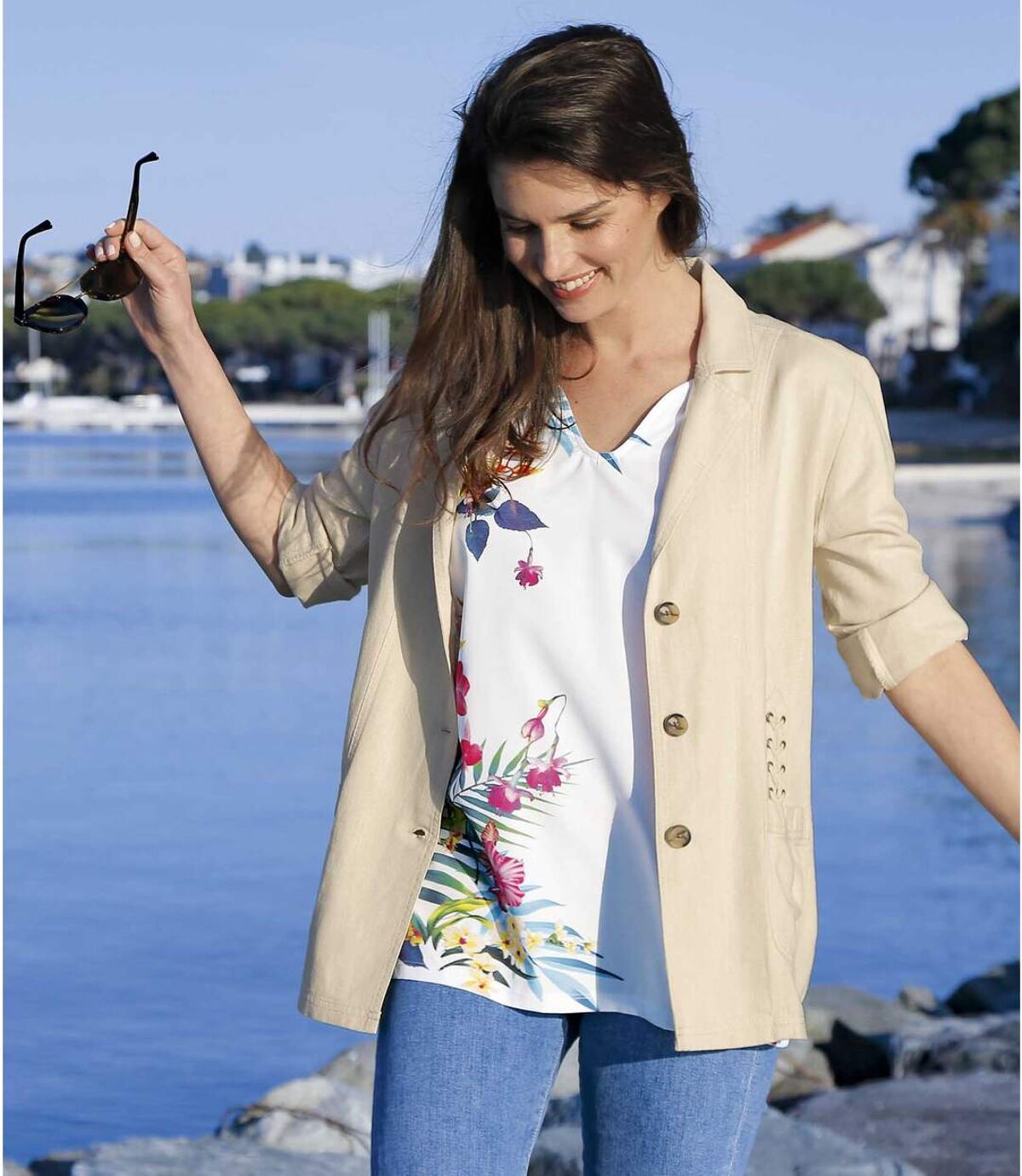 Women's Cream Lace-Up Summer Jacket Atlas For Men