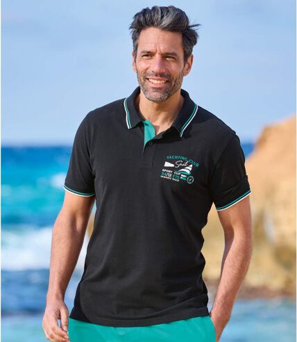 Pack of 2 Men's Yachting Polo Shirts - Black Turquoise