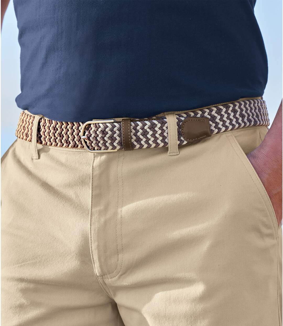 Men's Stretchy Braided Belt - Beige Brown-1