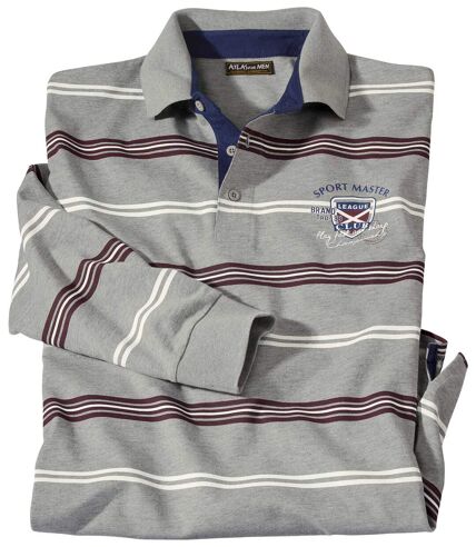 Men's Gray Striped Polo Shirt with Long Sleeves