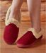 Women's Velour and Faux-Fur Slippers - Red