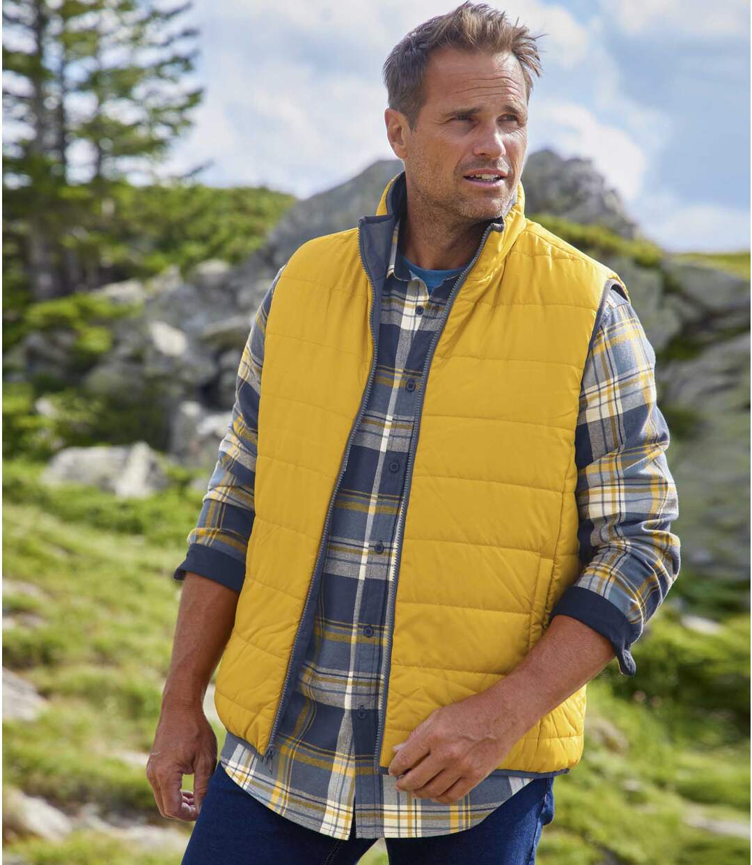 Men's Blue & Yellow Reversible Puffer Vest-5