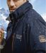 Men's Atlas For Men® Navy & Grey Water-Repellent Parka Coat - Foldaway Hood - Full Zip
