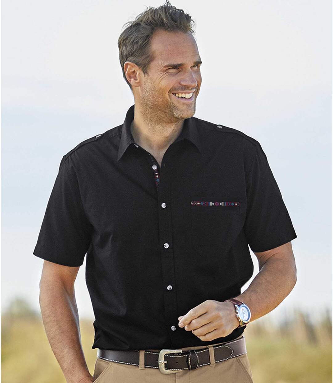 Men's Black Cotton Poplin Aviator Shirt Atlas For Men