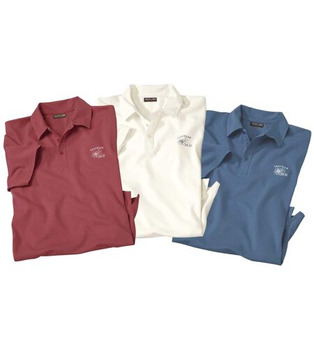 Pack of 3 Men's Voyage Polo Shirts - Blue White Coral
