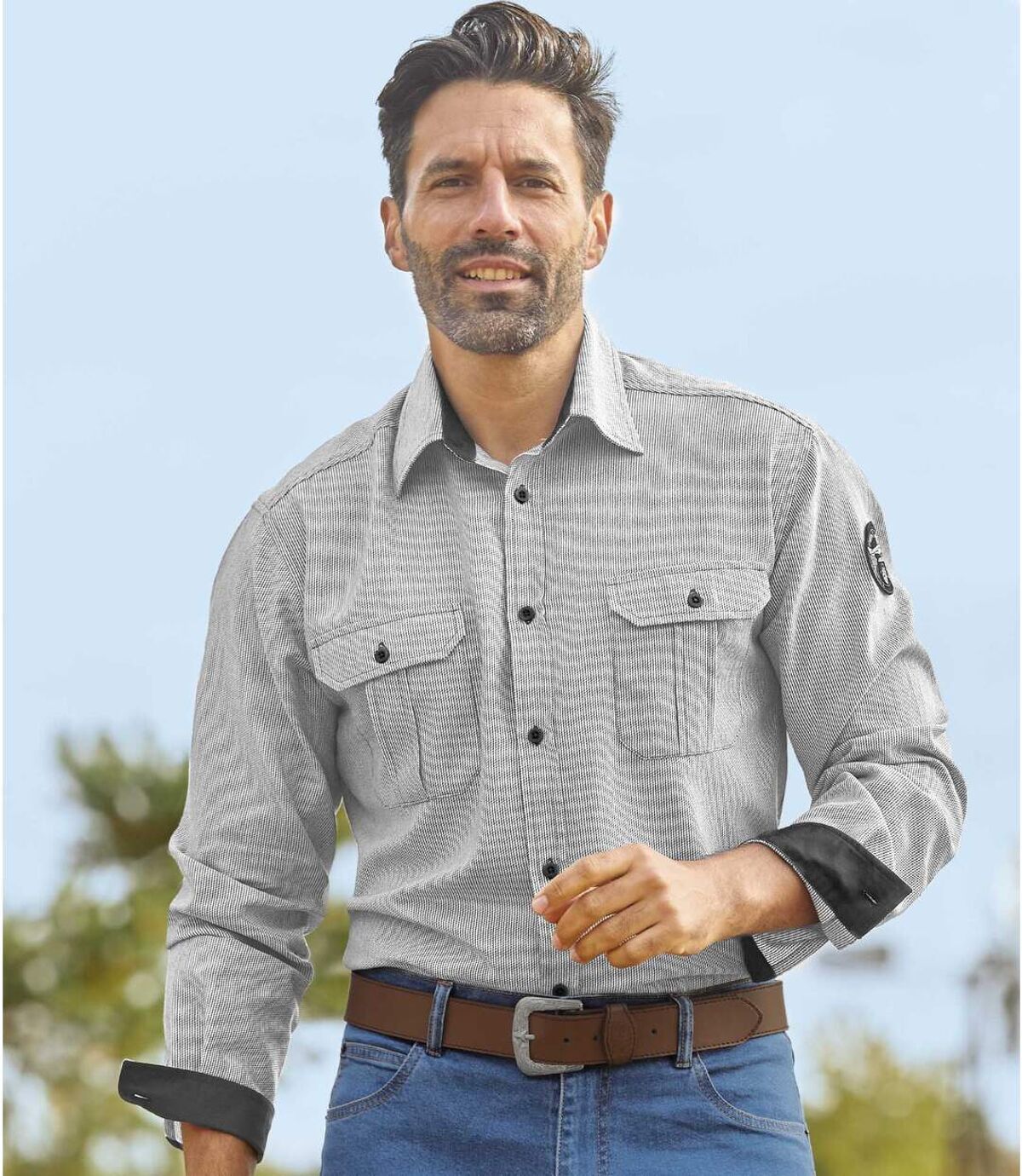 Men's Pinstripe Shirt - Anthracite Off-White Atlas For Men
