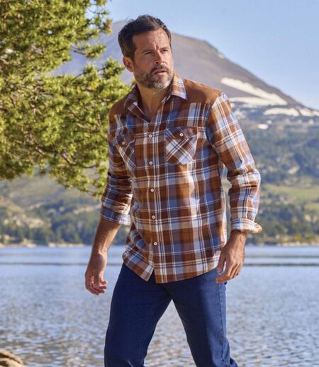 Men's Flannel & Faux-Suede Shirt - Camel Blue