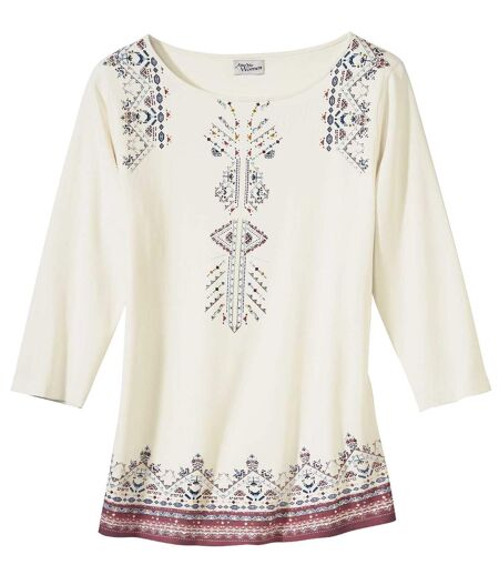Women's Aztec Print Top with Three-Quarter Length Sleeves