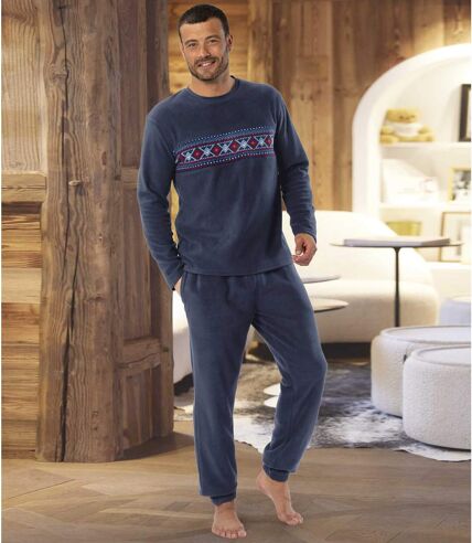 Men's Navy Patterned Microfleece Pajamas  