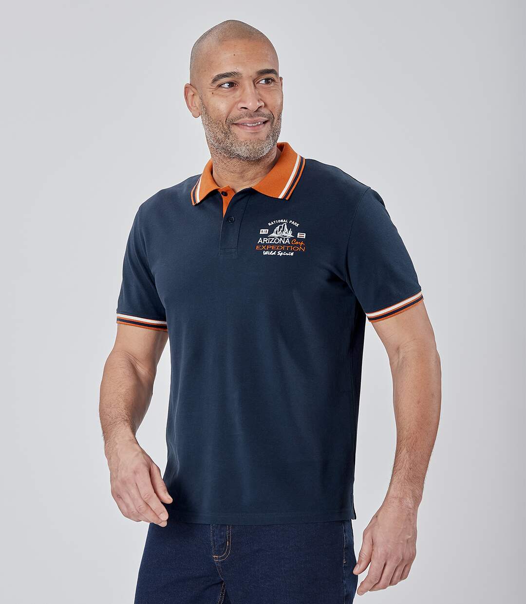 Pack of 2 Men's Piqué Polo Shirts - Orange Navy 