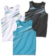 Pack of 3 Men's Graphic Print Vests - Turquoise White Anthracite Atlas For Men
